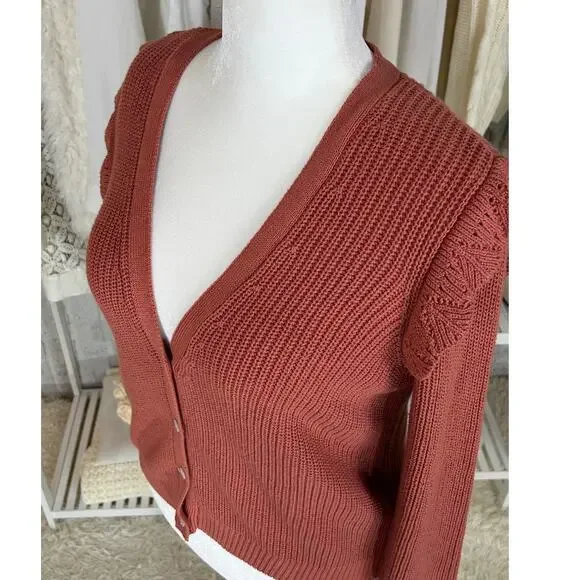 Marled Reunited Clothing Women's Sz L Mauve Ruffle Shoulder Cardigan #0378 - Picture 2 of 11